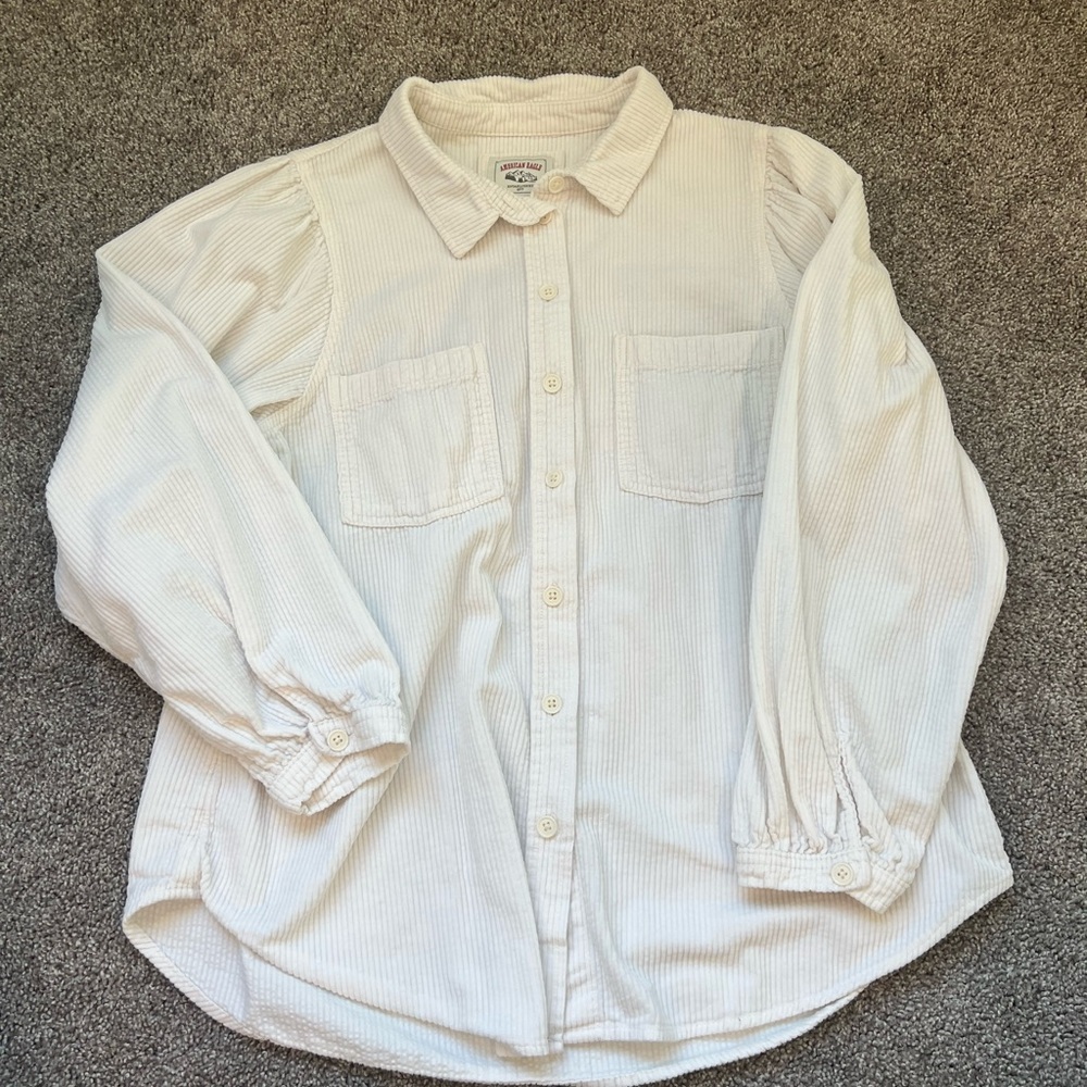 WOMENS AMERICAN EAGLE SIZE LARGE CORDUROY WHITE BUTTON UP